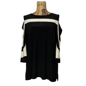 Linea Domani Black White Cold Shoulder Top L